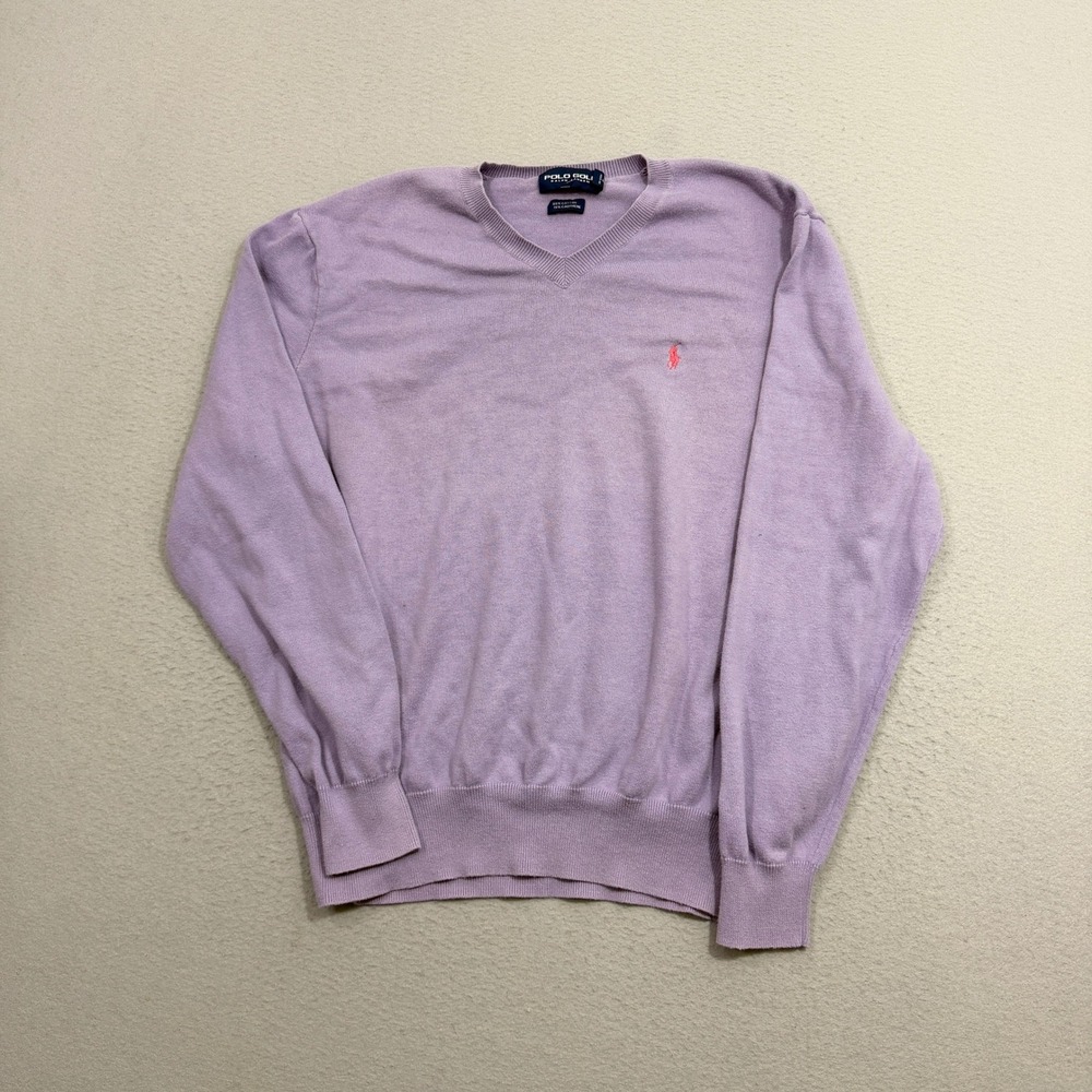 Polo Golf Ralph Lauren Sweater Large Purple V-Neck Cotton Cashmere Blend Preppy